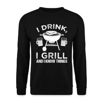 Je bois, je fais des grillades et je sais des choses - Sweat-shirt Unisexe - noir - Devant - Alina (178cm) & Michal (187cm)