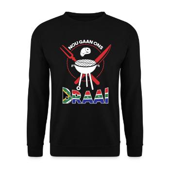 Nou Gaan Ons Braai BBQ Grillen Fleisch - Unisex Pullover - Schwarz - Vorne - Alina (178cm) & Michal (187cm)