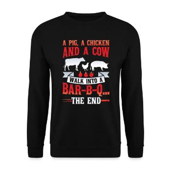A pig, a chicken and a cow go to the BBQ - Unisex Sweatshirt - black - Front - Alina (178cm) & Michal (187cm)