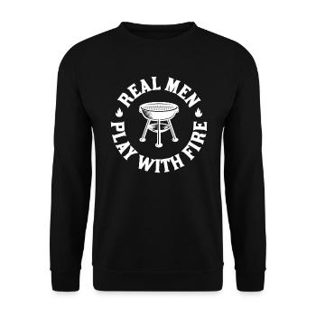 Real Men Playing With Fire BBQ BBQ Saying - Unisex Sweatshirt - black - Front - Alina (178cm) & Michal (187cm)