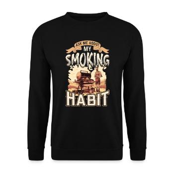 Frage Mich Nach Meinem BBQ-Ritual: Grillgenuss - Unisex Pullover - Schwarz - Vorne - Alina (178cm) & Michal (187cm)