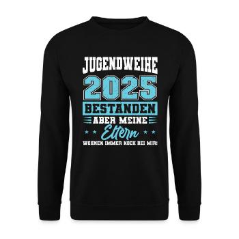 Jugendweihe 2025 Mädchen Junge - Unisex Pullover - Schwarz - Vorne - Alina (178cm) & Michal (187cm)