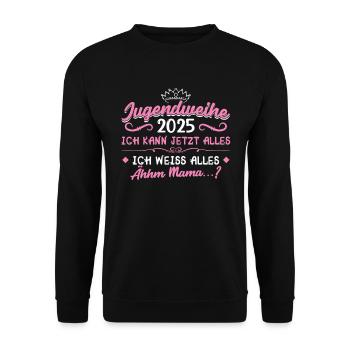 Jugendweihe 2025 Mädchen Junge - Unisex Pullover - Schwarz - Vorne - Alina (178cm) & Michal (187cm)