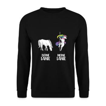 LGBT Einhorn deine Tante meine Tante Geschenk - Unisex Pullover - Schwarz - Vorne - Alina (178cm) & Michal (187cm)