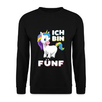 Ich bin 5 Jahre Einhorn 5. Geburtstag Geschenk - Unisex Pullover - Schwarz - Vorne - Alina (178cm) & Michal (187cm)