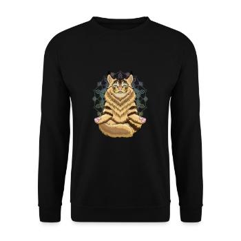 Maine Coon Meditation Yoga Katze Freundin Geschenk - Unisex Pullover - Schwarz - Vorne - Alina (178cm) & Michal (187cm)