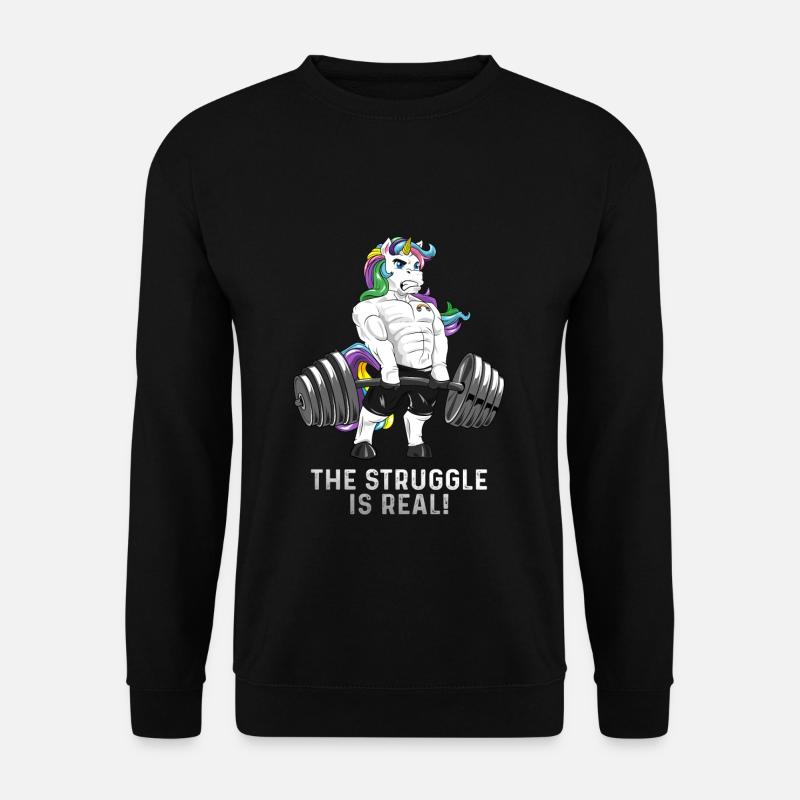Einhorn Kreuzheben the struggle is real Geschenk - Unisex Pullover - Schwarz