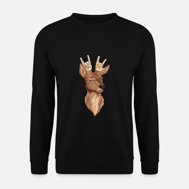 Hirsch Heavy Metal Reh Metalhand Metaller Geschenk - Unisex Pullover - Schwarz