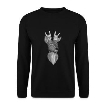 Heavy Metal Hirsch Geschenk Metaller Metalhand Reh - Unisex Pullover - Schwarz - Vorne - Alina (178cm) & Michal (187cm)