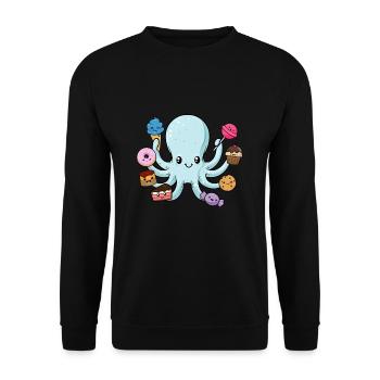 Süßer Oktopus Geschenk Tintenfisch mit Süßigkeiten - Unisex Pullover - Schwarz - Vorne - Alina (178cm) & Michal (187cm)