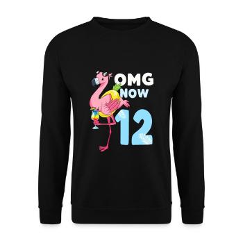12 ans cadeau flamant rose fille anniversaire - Sweat-shirt Unisexe - noir - Devant - Alina (178cm) & Michal (187cm)