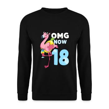 18 ans cadeau flamant rose 18e anniversaire fille - Sweat-shirt Unisexe - noir - Devant - Alina (178cm) & Michal (187cm)