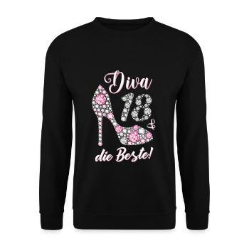Diva die Beste 18 Jahre Geschenk 18. Geburtstag - Unisex Pullover - Schwarz - Vorne - Alina (178cm) & Michal (187cm)