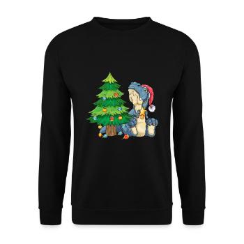 T-Rex am Weihnachtsbaum trauriger Dino Weihnachten - Unisex Pullover - Schwarz - Vorne - Alina (178cm) & Michal (187cm)