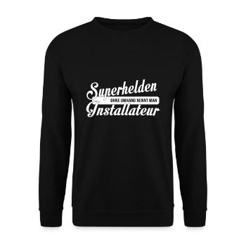 Installateur Spruch Geschenk - Unisex Pullover - Schwarz - Vorne - Alina (178cm) & Michal (187cm)