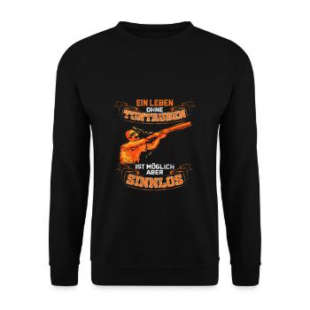 Tontaubenschießen Wurftaubenschießen Tontauben - Unisex Pullover - Schwarz - Vorne - Alina (178cm) & Michal (187cm)