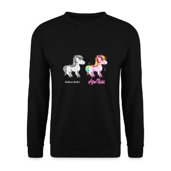Reiki Einhorn Meditation Japanisch Lotusblume - Unisex Pullover - Schwarz - Vorne - Alina (178cm) & Michal (187cm)