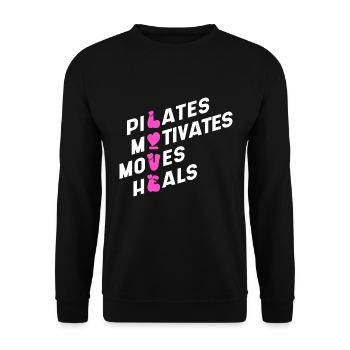 Pilates Motiviert Bewegt Heilt - Unisex Pullover - Schwarz - Vorne - Alina (178cm) & Michal (187cm)