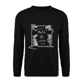 Rat’s The Way Kaffeehaus-Style Ratten Wortspiel - Unisex Pullover - Schwarz - Vorne - Alina (178cm) & Michal (187cm)