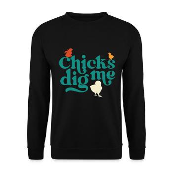 Chicks Dig Me Funny Easter Chicken - Unisex Sweatshirt - black - Front - Alina (178cm) & Michal (187cm)