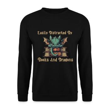 Easily distracted by books and dragon graphics - Unisex Sweatshirt - black - Front - Alina (178cm) & Michal (187cm)