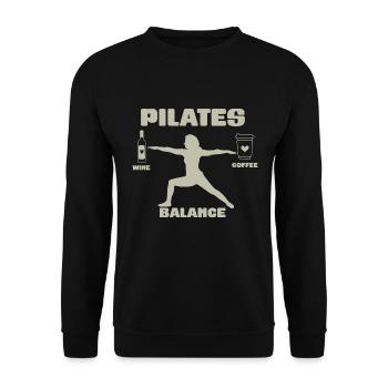 Pilates Balance Wein Und Kaffee Motiv - Unisex Pullover - Schwarz - Vorne - Alina (178cm) & Michal (187cm)