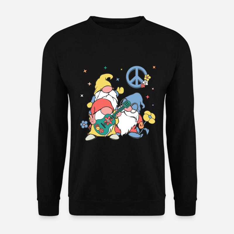Hippie Zwerge mit Gitarre und Friedenszeichen - Unisex Pullover - Schwarz