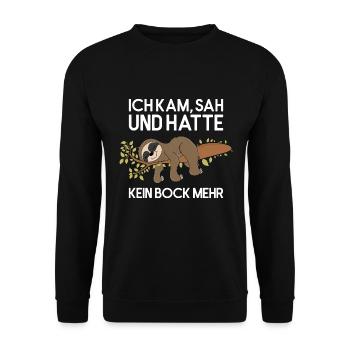 Faultier Kam Sah Kein Bock Fauler Faultierspruch - Unisex Pullover - Schwarz - Vorne - Alina (178cm) & Michal (187cm)
