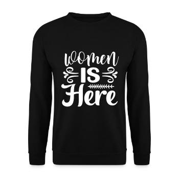 Women Is Here - Unisex Sweatshirt - black - Front - Alina (178cm) & Michal (187cm)