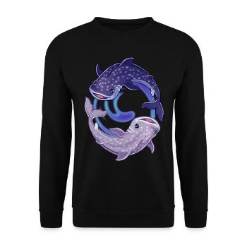 Cooles Walhai Whale Shark Yin Yang Design - Unisex Pullover - Schwarz - Vorne - Alina (178cm) & Michal (187cm)