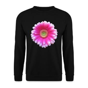 Gerbera pink Blüte Blume Blumenranke floral blumig - Unisex Pullover - Schwarz - Vorne - Alina (178cm) & Michal (187cm)
