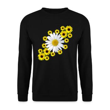 Margerite mit Sonnenblumen Blumenmuster Blüte - Unisex Pullover - Schwarz - Vorne - Alina (178cm) & Michal (187cm)