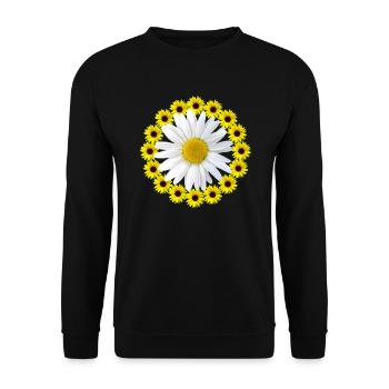 Sonnenblumen mit Margerite Blumenmuster Blüte - Unisex Pullover - Schwarz - Vorne - Alina (178cm) & Michal (187cm)