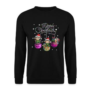 Merry Christmas Elf Christmas Ball Motif - Unisex Sweatshirt - black - Front - Alina (178cm) & Michal (187cm)