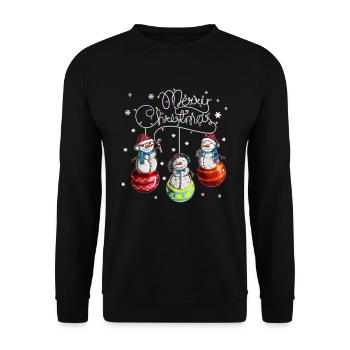 Merry Christmas Snowman Christmas Ball Motif - Unisex Sweatshirt - black - Front - Alina (178cm) & Michal (187cm)