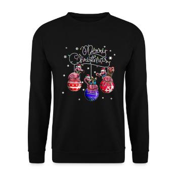 Merry Christmas Flamingo Christmas Ball Motif - Unisex Sweatshirt - black - Front - Alina (178cm) & Michal (187cm)
