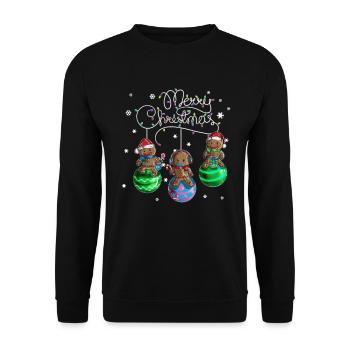Merry Christmas Gingerbread Christmas Ball Motif - Unisex Sweatshirt - black - Front - Alina (178cm) & Michal (187cm)