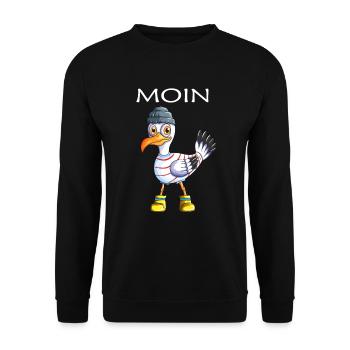 Plattdeutsche Möwe Moin Spruch Nordsee Liebhaber - Unisex Pullover - Schwarz - Vorne - Alina (178cm) & Michal (187cm)