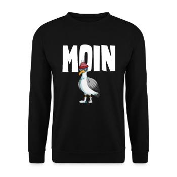 Plattdeutsche Möwe Moin Spruch Nordsee Liebhaber - Unisex Pullover - Schwarz - Vorne - Alina (178cm) & Michal (187cm)