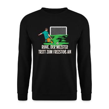 Herren Meister schießt jetzt Fußball Torwart - Unisex Pullover - Schwarz - Vorne - Alina (178cm) & Michal (187cm)
