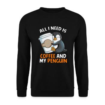 Tout ce dont j’ai besoin, c’est de café et de mon pingouin empereur pingouin - Sweat-shirt Unisexe - noir - Devant - Alina (178cm) & Michal (187cm)