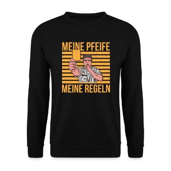 Lustige Schiedsrichter Handball Meine Regeln Karte - Unisex Pullover - Schwarz - Vorne - Alina (178cm) & Michal (187cm)