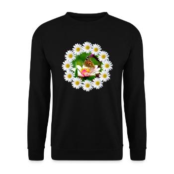 Marguerite flower with butterfly floral pattern - Unisex Sweatshirt - black - Front - Alina (178cm) & Michal (187cm)