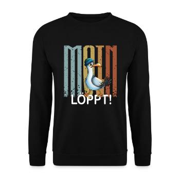 Plattdeutsche Möwe Moin Spruch Nordsee Liebhaber - Unisex Pullover - Schwarz - Vorne - Alina (178cm) & Michal (187cm)
