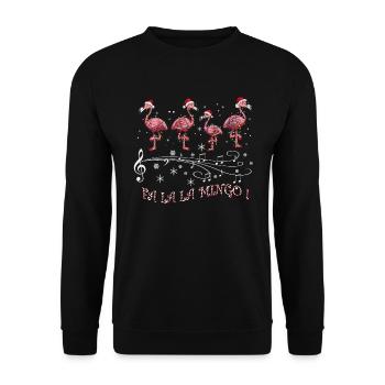 Flamingo Weihnachtsoutfit Weihnachten Winter - Unisex Pullover - Schwarz - Vorne - Alina (178cm) & Michal (187cm)