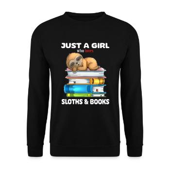 Mädchen liebt Faultiere und Bücher Buch lesen - Unisex Pullover - Schwarz - Vorne - Alina (178cm) & Michal (187cm)