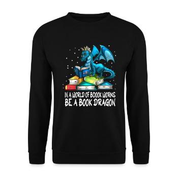 Book Book Worm Read Dragon Reading Outfit Dragon - Unisex Sweatshirt - black - Front - Alina (178cm) & Michal (187cm)