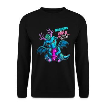 Drachen sind der beste Freund eines Mädchens - Unisex Pullover - Schwarz - Vorne - Alina (178cm) & Michal (187cm)