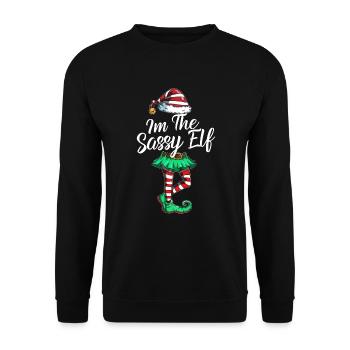 Weihnachten Elf lustiger Spruch Freche Kinder - Unisex Pullover - Schwarz - Vorne - Alina (178cm) & Michal (187cm)
