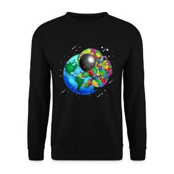 Astronaut Embraces Earth Kids Puzzle Autism - Unisex Sweatshirt - black - Front - Alina (178cm) & Michal (187cm)
